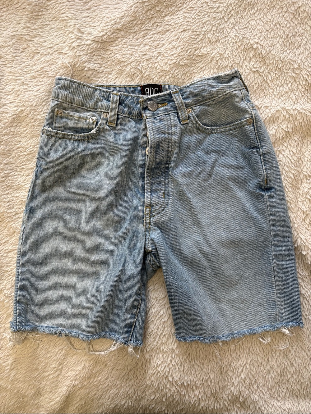 BDG Pale Blue Raw-Hem Denim Shorts